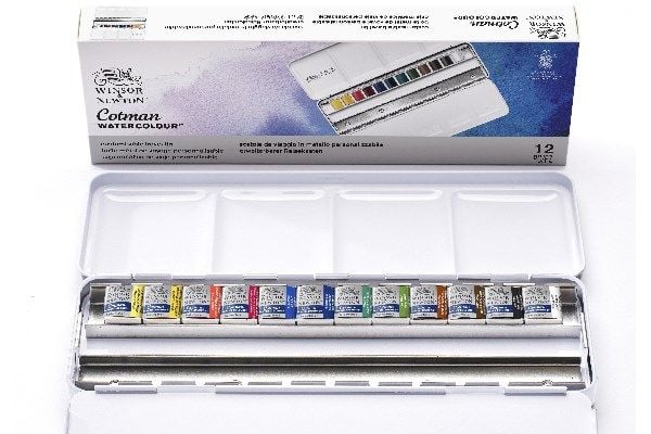 Cotman akvarell 12 x ½-pan i metallboks