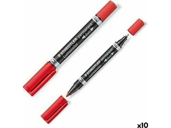 Staedtler Lumocolor Duo, Punainen, Ohut/Pyöreä pää, Musta, Punainen, 1,5 mm, Universaali, Saksa
