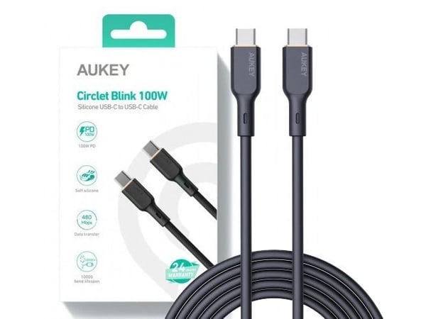 AUKEY CB-SCC101 USB-C Type-C Power Delivery PD 100W 5A 1m Silikon Sort