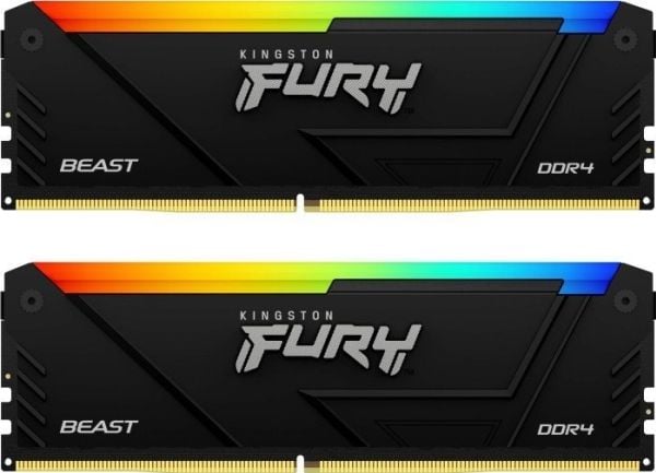 Kingston FURY Beast RGB - DDR4 - sett - 16 GB: 2 x 8 GB - DIMM 288-pin - 3200 MHz / PC4-25600 - CL16 - 1.35 V - ikke-bufret - ikke-ECC - svart
