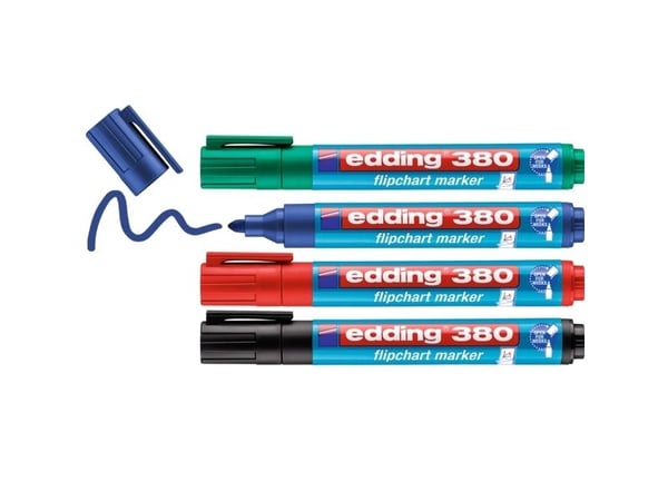 edding 380 flipchart - Markør - for flippover - svart, rød, blå, grønn - vannbasert blekk - 1.5-3 mm (en pakke 4)