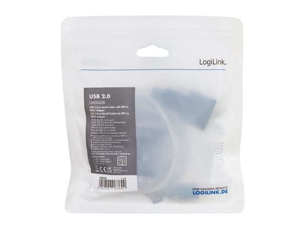 LogiLink USB 2.0-kabel, USB-A/M til DB9/M + DB25/M (RS232), Win 11, 1,3 m
