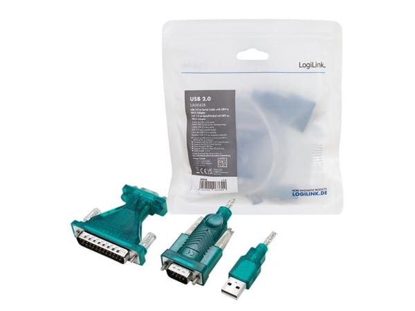 LogiLink USB 2.0-kabel, USB-A/M til DB9/M + DB25/M (RS232), Win 11, 1,3 m