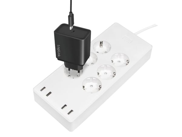 LogiLink Wi-Fi-älykäs pistorasia 6-tie (CEE7/3) 4x USB Tuya yhteensopiva SH0105