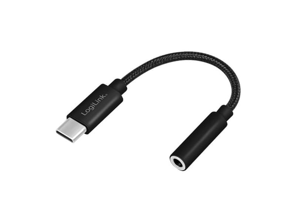 LogiLink USB Type-C-kaapeli 3,5 mm:n ääniliitäntäsovittimeen, 13 cm, 3,5 mm TRRS, uros, USB Type-C, uros, 0,13 m, musta