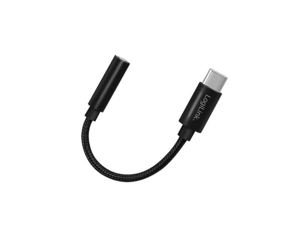 LogiLink USB Type-C-kaapeli 3,5 mm:n ääniliitäntäsovittimeen, 13 cm, 3,5 mm TRRS, uros, USB Type-C, uros, 0,13 m, musta