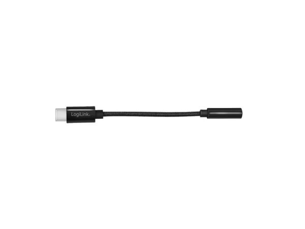LogiLink USB Type-C-kaapeli 3,5 mm:n ääniliitäntäsovittimeen, 13 cm, 3,5 mm TRRS, uros, USB Type-C, uros, 0,13 m, musta