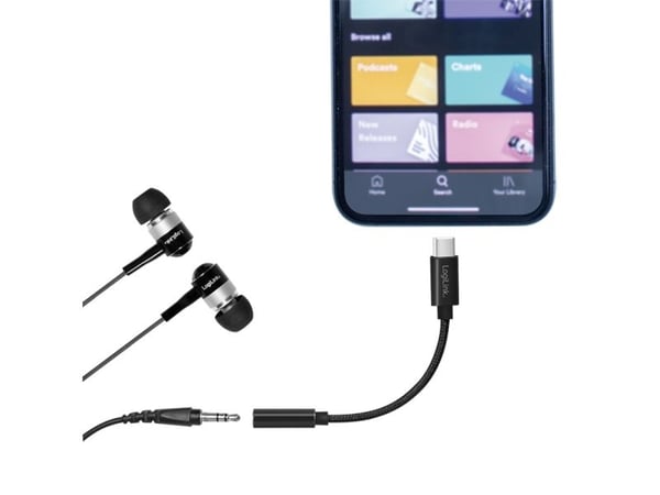 LogiLink USB Type-C-kaapeli 3,5 mm:n ääniliitäntäsovittimeen, 13 cm, 3,5 mm TRRS, uros, USB Type-C, uros, 0,13 m, musta