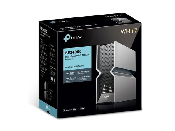 TP-Link Archer BE900, Wi-Fi 7 (802.11be), Quad-band (2.4 GHz / 5 GHz-1 / 5 GHz-2 / 6 GHz), Ethernet/bredbåndsforbindelse, Svart, Grå, Frittstående ...