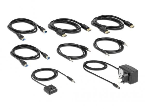 Delock - KVM / lyd / USB-svitsj - DisplayPort 1.4 KVM Switch 8K 60 Hz with USB 5 Gbps and Audio - 2 x KVM/lyd/USB - 1 lokalbruker - stasjonær