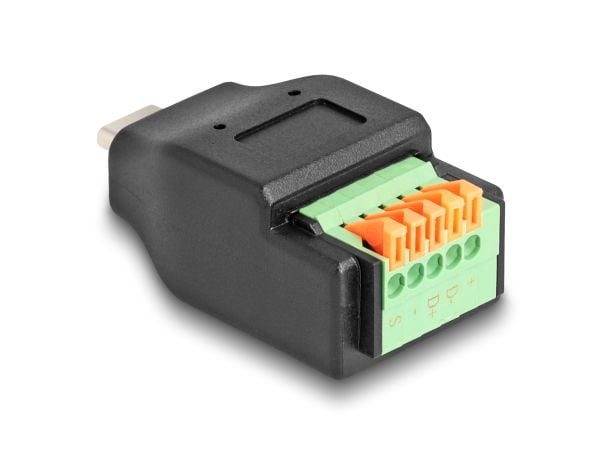DeLOCK 66456, USB-C, 5 pin terminal block, Musta, Vihreä