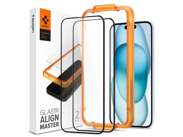 Spigen GLAS.tR AlignMaster - Skjermbeskyttelse for mobiltelefon - full deksel - glass - rammefarge svart - for Apple iPhone 15