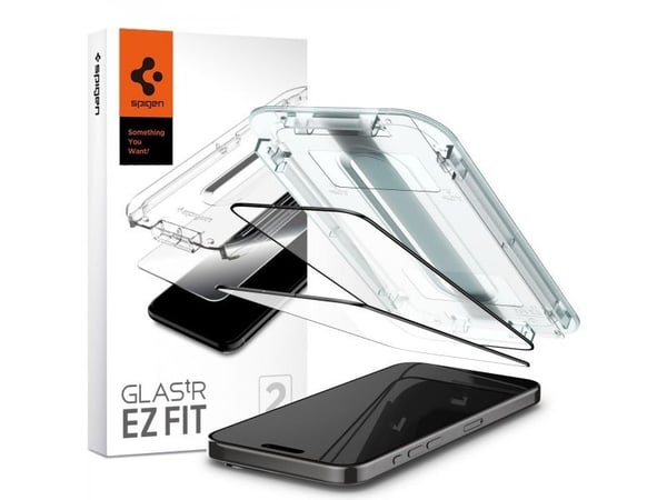 Spigen GLAS.tR EZ Fit - Skjermbeskyttelse for mobiltelefon - full deksel - glass - rammefarge svart - for Apple iPhone 15 Pro
