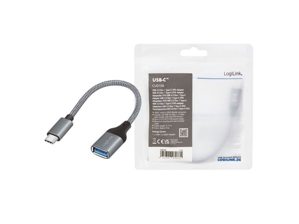 LogiLink CU0106, 0,15 m, USB C, USB A, USB 3.2 Gen 1 (3.1 Gen 1), Grå