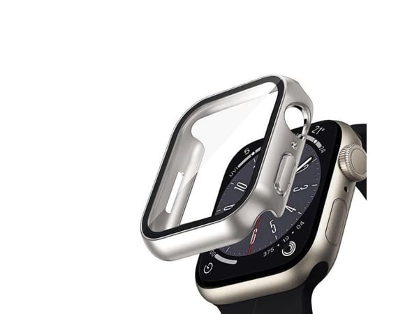Crong CRG-41HS-STR, Etui, Smartklokke, Sølv, Apple, Apple Watch Series 7/8 41mm, Polykarbonat (PC), Herdet glass