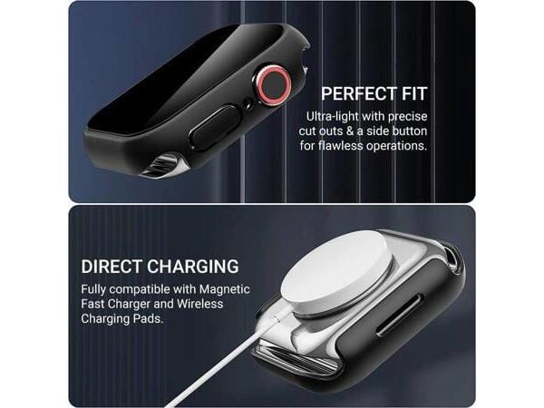 Crong CRG-41HS-BLK, Etui, Smartklokke, Svart, Apple, Apple Watch Series 7/8 41mm, Polykarbonat (PC), Herdet glass