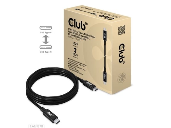 Club-3D-kaapeli USB-C->USB-C 2m USB-C->USB-C Gen3x2/8K60Hz 40Gbps PD