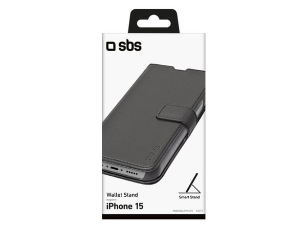 SBS TEBKWALIP1561K, Lommebok-etui, Apple, iPhone 15, 15,5 cm (6.1"), Svart