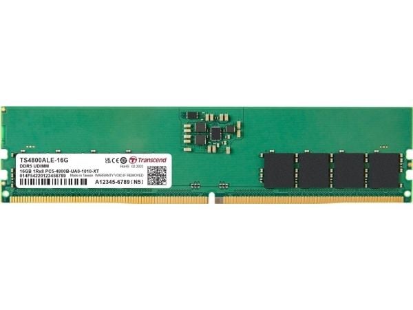 Transcend JetRAM - DDR5 - modul - 16 GB - DIMM 288-pin - 4800 MHz / PC5-38400 - CL40 - 1.1 V - ikke-bufret - on-die ECC