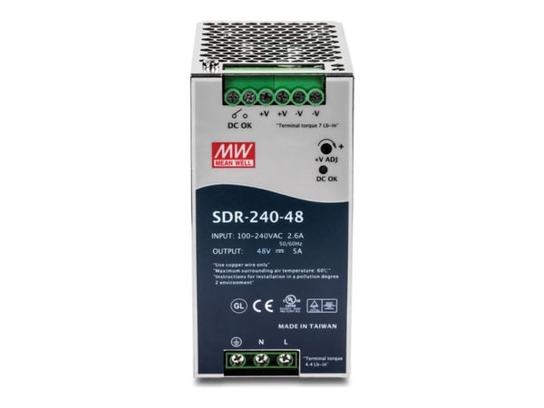TRENDnet TI-S24048 - Strømforsyning (DIN-skinnemonterbar) - AC 100-240 V - 240 watt - aktiv PFC - TAA-samsvar - for TRENDnet TI-G160i-M, TI-PG80