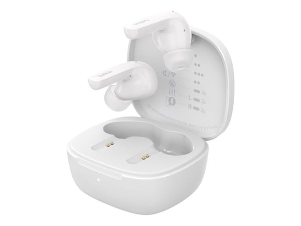 Belkin SoundForm Motion - True wireless-hodetelefoner med mikrofon - i øret - Bluetooth - aktiv støydemping - lydisolerende - hvit