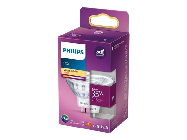 Philips - LED-pære for søkelys - form: MR16 - GU5.3 - 4.4 W (ekvivalent 35 W) - klasse F - varmt hvitt lys - 2700 K