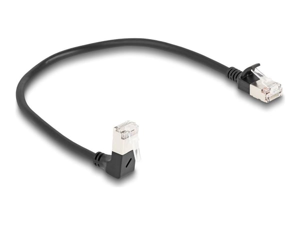 Delock - Nettverkskabel - RJ-45 (hann) nedvinklet til RJ-45 (hann) rett - 25 cm - 4.5 mm - S/FTP - CAT 6a - halogenfri - svart
