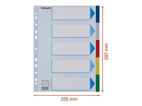 Esselte - Inndeler - 5 deler - for A4 (210 x 297 mm) - med fliker - multifarge - for P/N: 48083, 48086, 48087