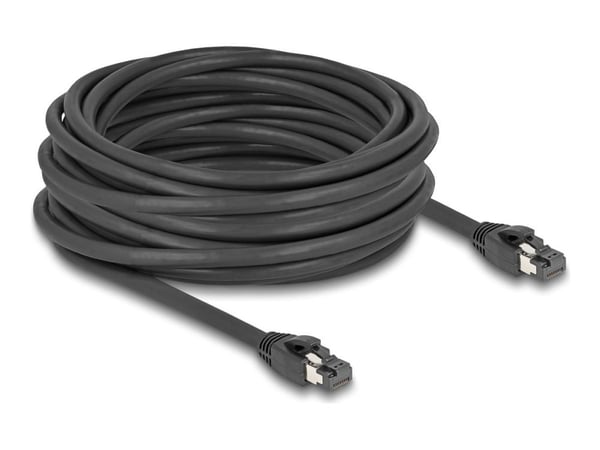 Delock - Nettverkskabel - RJ-45 (hann) til RJ-45 (hann) - 10 m - 7.5 mm - S/FTP - CAT 8.1 - uten hindringer, up to 40 Gbps data transfer rate - svart