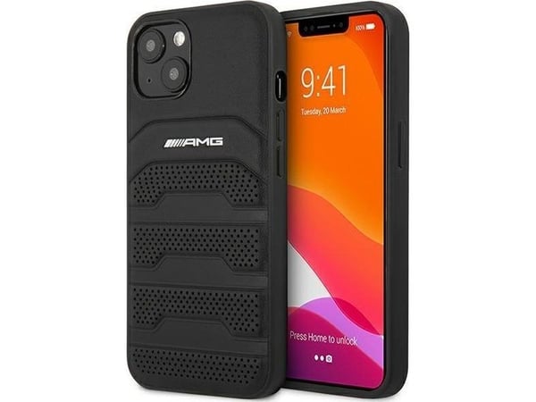 AMG AMHCP14MGSEBK iPhone 14 Plus 6.7" black/black hardcase Leather Debossed Lines