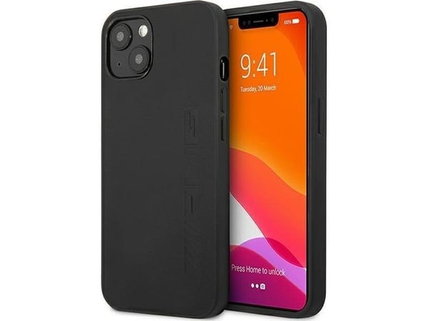 AMG AMHCP14MDOLBK iPhone 14 Plus 6,7" sort/sort hardcase i skinn med Hot Stamped