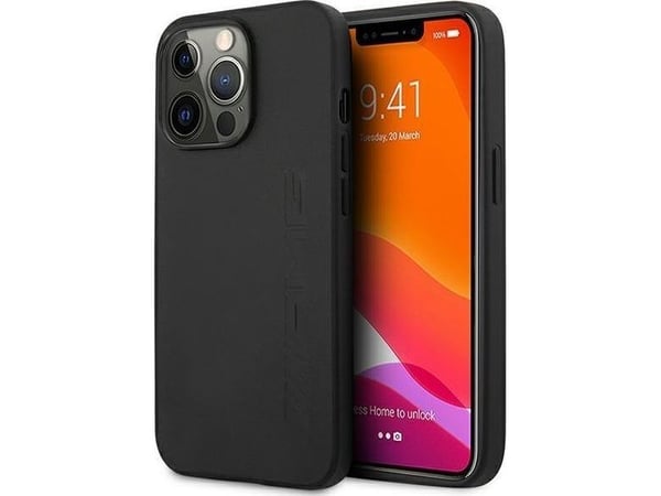 AMG AMHCP14XDOLBK hardcase i skinn hot stamped til iPhone 14 Pro Max 6,7" - svart/svart