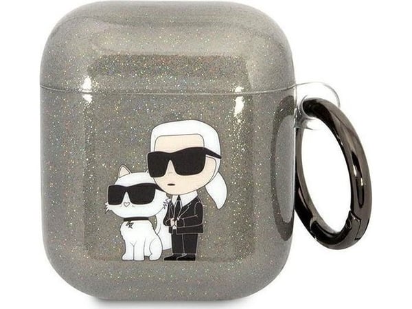 Karl Lagerfeld KLA2HNKCTGK AirPods 1/2-skal - svart/svart glitter Karl&Choupette