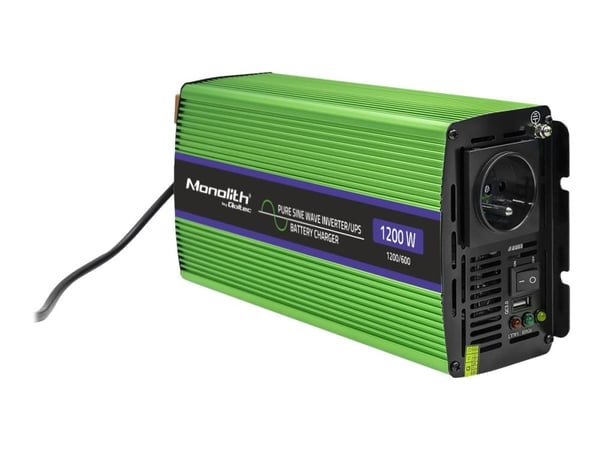 Qoltec Monolith - DC/AC tehomuunnin/akkulaturi/UPS - puhdas siniaalto - AC 230 V / DC 12 V - 600 Watt - lähtöliitännät: 3 kpl Qoltec Monolith - DC/AC tehomuunnin/akkulaturi/UPS - puhdas siniaalto - AC 230 V / DC 12 V - 600 Watt - lähtöliitännät: 3 kpl