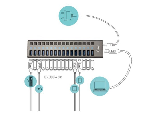 i-tec U3CHARGEHUB16, Sisätila, AC, Harmaa