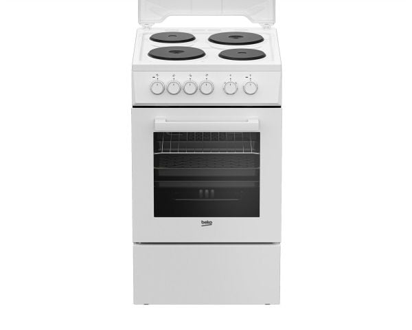 Beko FSE56000GW, Frittstående komfyr, Hvit, Rotasjon, Hvit, 4 zone(s), Foran til venstre