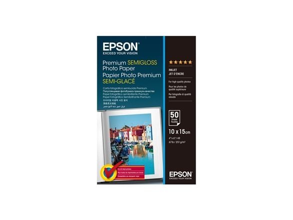 Epson Premium Semigloss Photo Paper - Halvblank - 100 x 150 mm - 251 g/m² - 50 ark fotopapir - for EcoTank ET-2750, 2751, 2756, 2850, 2851, 2856, 4...