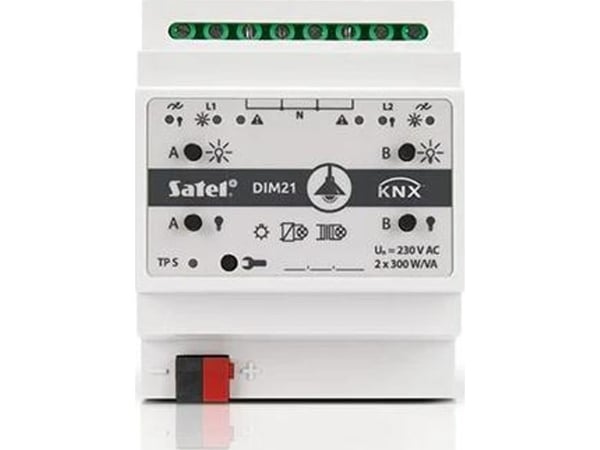 Satel KNX-DIM21, Dimmeaktuator, Montert med DIN-skinner, IP20, Hvit, 300 W, 230 V