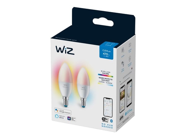 WiZ Colors - LED-lyspære - form: C37 - mattslipt finish - E14 - 4.9 W (ekvivalent 40 W) - klasse F - flerfarget/dagslys til varmt hvitt lys - 2200-...