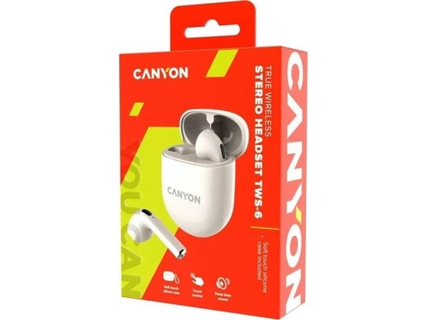 Canyon CNS-TWS6BE, True Wireless Stereo (TWS), Samtale/Musikk/Sport/Hverdag, 20 - 20000 Hz, Hodesett, Hvit