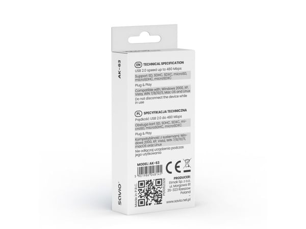 SAVIO AK-63 - Kortleser (SD, SDHC, SDXC, microSD, microSDHC, microSDXC) - USB 2.0