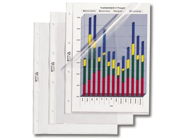 HETZEL brosjyreomslag standard, A4, PVC, kornet, 0,095 mm myk film, åpen på sidene og toppen, perforeringer: 80-80-80 mm (220204)