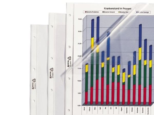 HETZEL brosjyreomslag standard, A4, PVC, kornet, 0,095 mm myk film, åpen på sidene og toppen, perforeringer: 80-80-80 mm (220204)