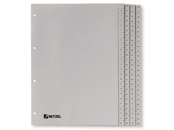Rexel 721311, Numerisk faneindeks, Polypropylen (PP), Grå, A4, 226 mm, 297 mm