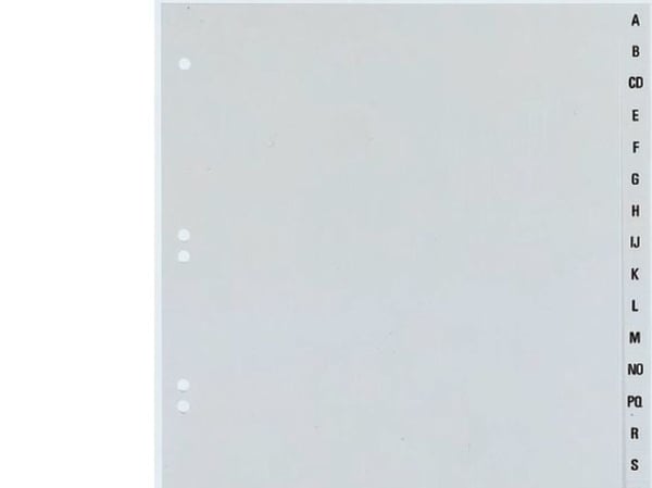 Rexel 25262481, Alfabetisk faneindeks, Polypropylen (PP), Grå, A4+, 246 mm, 297 mm