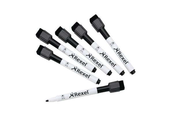 Rexel JOY - Markør - ikke-permanent - for whiteboard - svart - fin - med viskelær (en pakke 6)