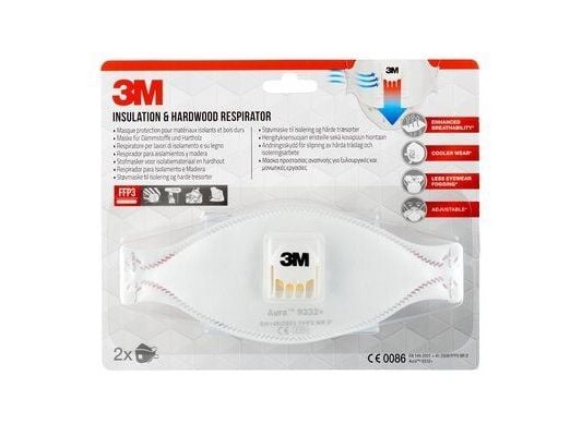 3M 9332C2, Halvdekkende, Luftrensende respirator, FFP3, Gas & oil, Generell produksjon, Industrielt vedlikehold, Hvit, CE