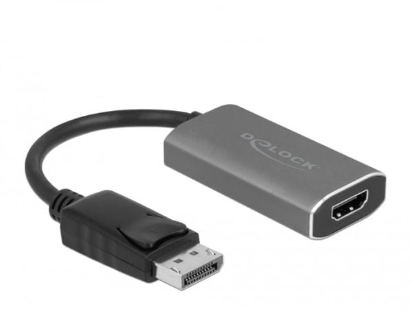 Delock - Video adapter - DisplayPort hann låsing til HDMI, USB-C (kun strøm) hunn - 20 cm - grå, svart - aktiv omformer, 8 K 60 Hz (7680 x 4320) st...
