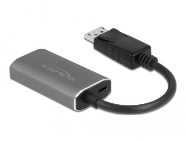 Delock - Video adapter - DisplayPort hann låsing til HDMI, USB-C (kun strøm) hunn - 20 cm - grå, svart - aktiv omformer, 8 K 60 Hz (7680 x 4320) st...