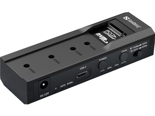 Sandberg - HDD / SSD-dokkestasjon - klonefunksjon - brønner: 2 - 2,5" / 3,5" delt - M.2 NVMe Card / SATA 6Gb/s - USB-C 3.2 (Gen 2)